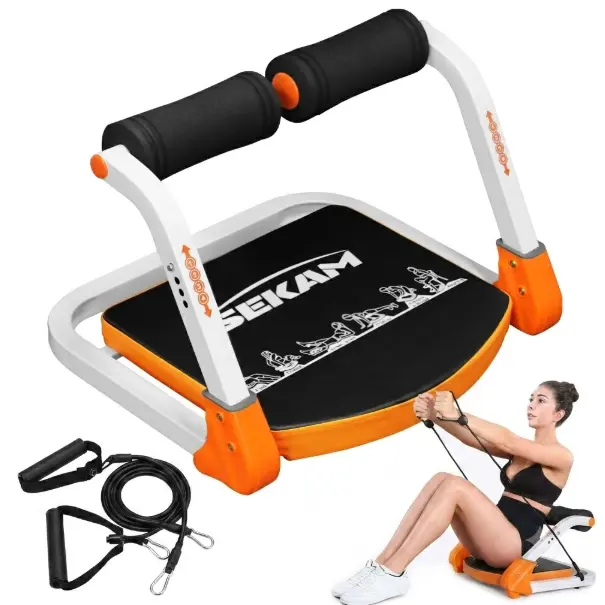 SEKAM Multfunctional Ab Workout Machine with Resistance Bands | 3-Level Adjustable Core Trainer & Glute Bridge Bench, Heavy Duty Steel Body Shaper for Men & Women