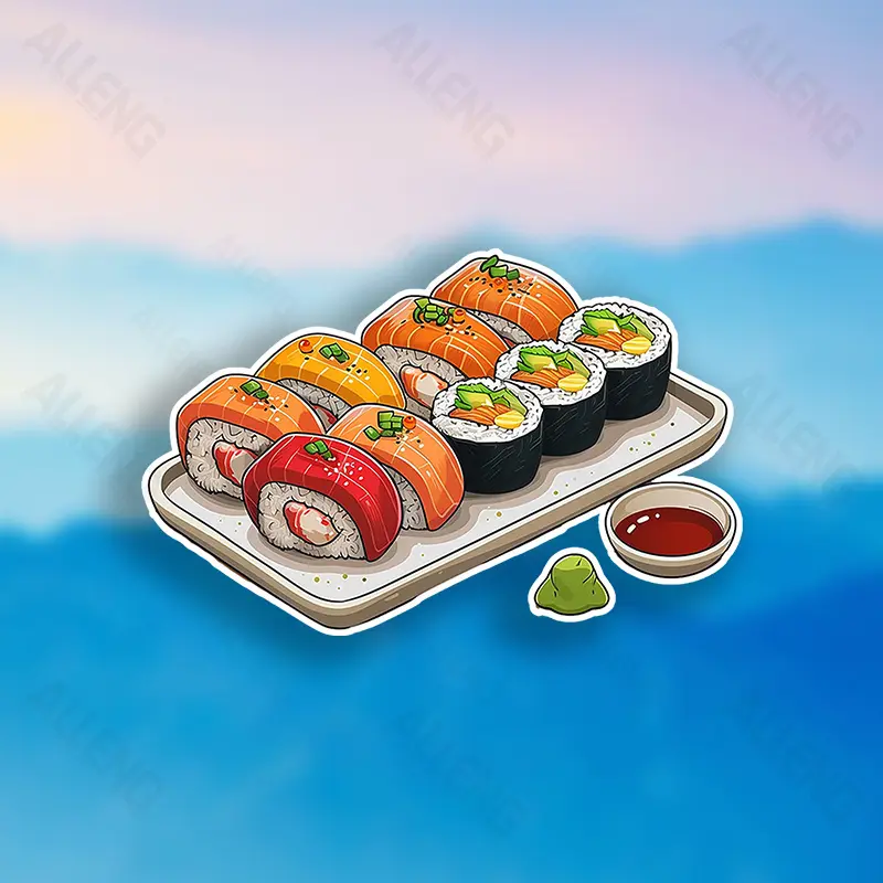 Waterproof Sushi Icon Vinyl Stickers - Durable PVC Stickers for Car Windows, Bumpers, and Motorcycles