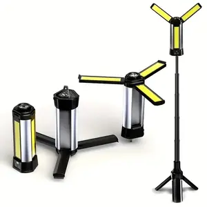 Rechargeable Led Work Light, 1 Set Height Adjustable Mechanic Light with Tripod Stand, Rotatable Led Camping Light with 10 Lighting Modes for Car Repair & Emergency