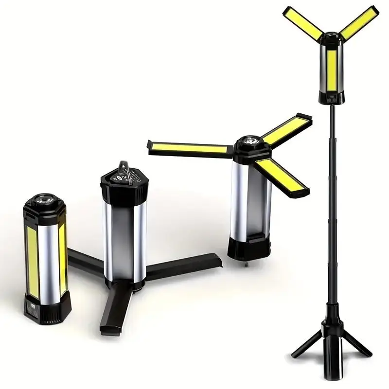 Rechargeable Led Work Light, 1 Set Height Adjustable Mechanic Light with Tripod Stand, Rotatable Led Camping Light with 10 Lighting Modes for Car Repa