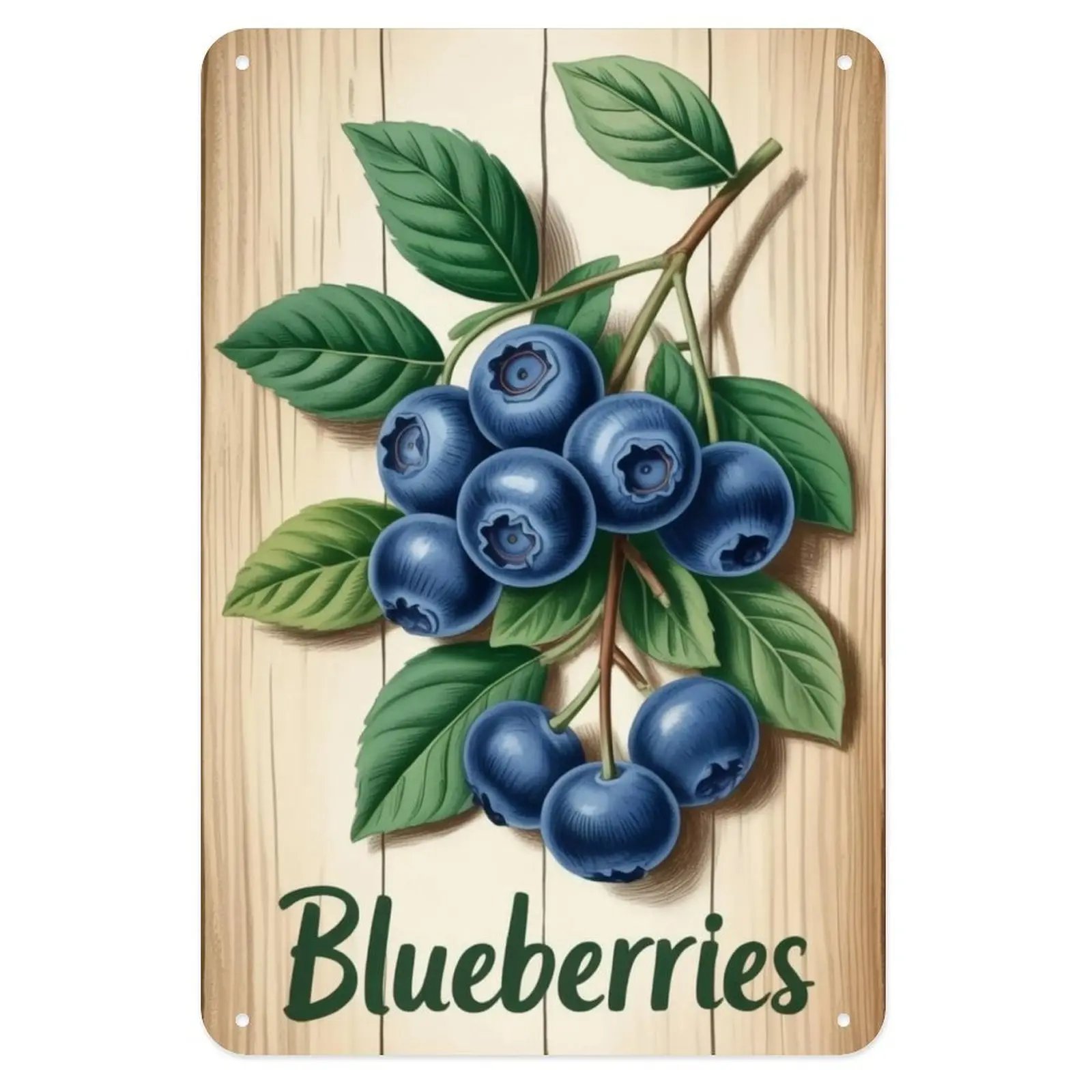 Fresh Blueberries Tin Sign, Vintage Farmhouse Kitchen Metal Sign Print Aesthetic Room Decoration for Home Bedroom Kitchen Bar Coffee Bathroom Indoor Outdoor Wall Decor, 8 X 12 in