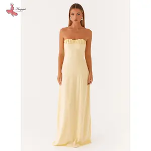 Women Long Tube Top Dress Floral/Solid Ruched Off Shoulder Sleeveless A-line Evening Dress for Party Club