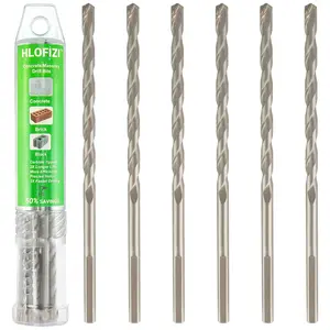 3/16" x 8" Masonry Drill Bits (6 Pack) Concrete Hammer Drill Bits Carbide Tipped, for Cement, Brick, Stone, 3-Flat Shank