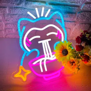 Cute and Fun Bear Decorative Neon Light — A Glowing Bear Design Eating Noodles. USB-Powered, Made of Acrylic Material. Perfect Wall Mountable Home Decor Lighting for Bedrooms, Kitchens, Noodle Shops, Game Rooms, and Various Other Settings