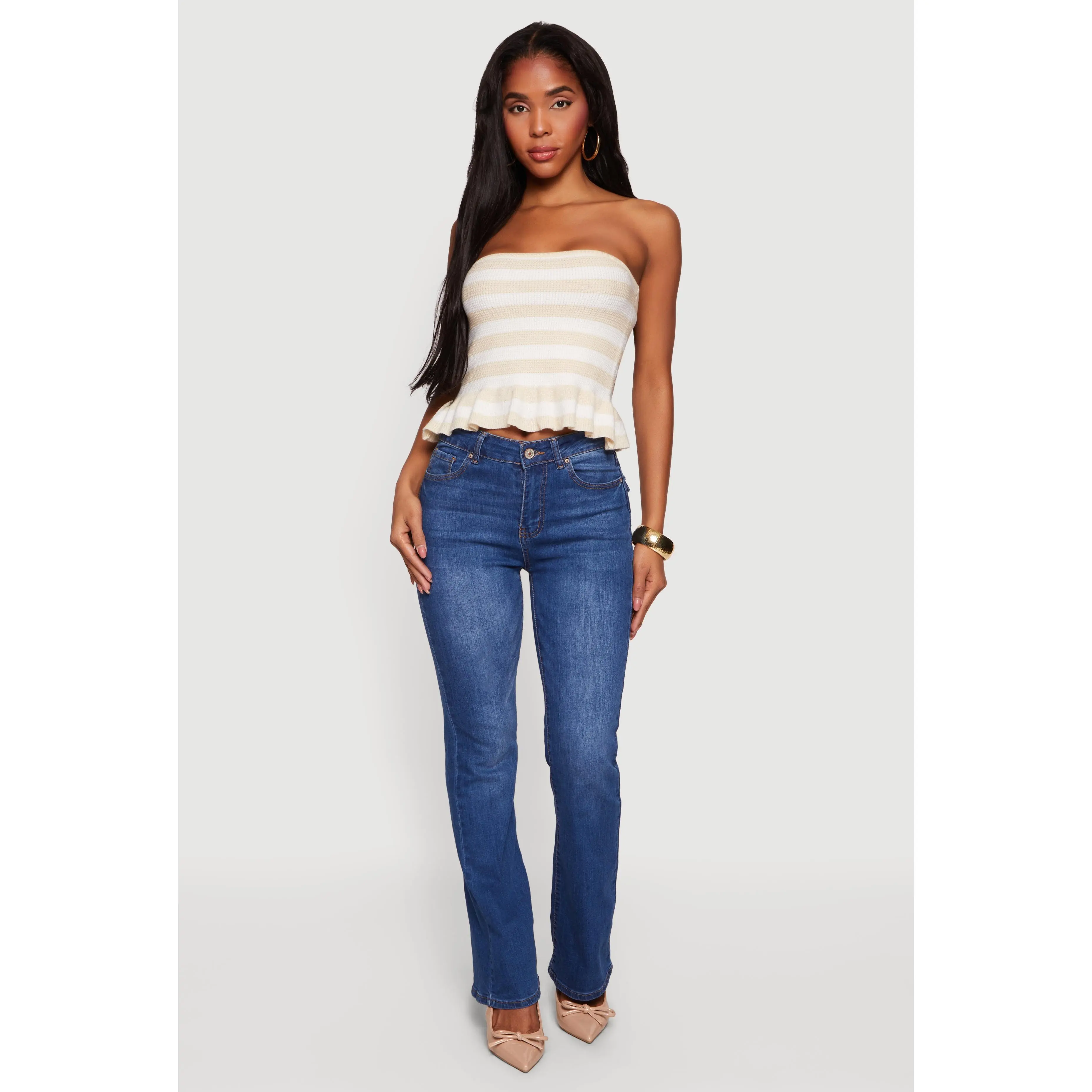 Striped Knitted Peplum Tube Top