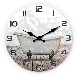Wooden Bathtub Pattern Wall Clock, 10-14 Inch Silent Clock, Aa Battery Powered, Ideal for Bathroom, Bedroom, Office, Valentine's Day, Carnival, Ramadan