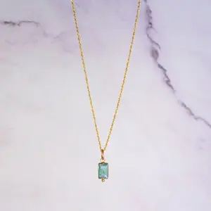 18K Solid Gold Emerald Lori Necklace – Minimalist Luxury Pendant - Dainty May Birthstone Pendant