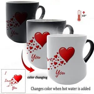 Magic Color Changing Mug Heart, Thermosensitive Ceramic Mug I Love You, 11 Oz/330 Ml, Romantic Valentine's Day Gift for Her, Mom, Lover