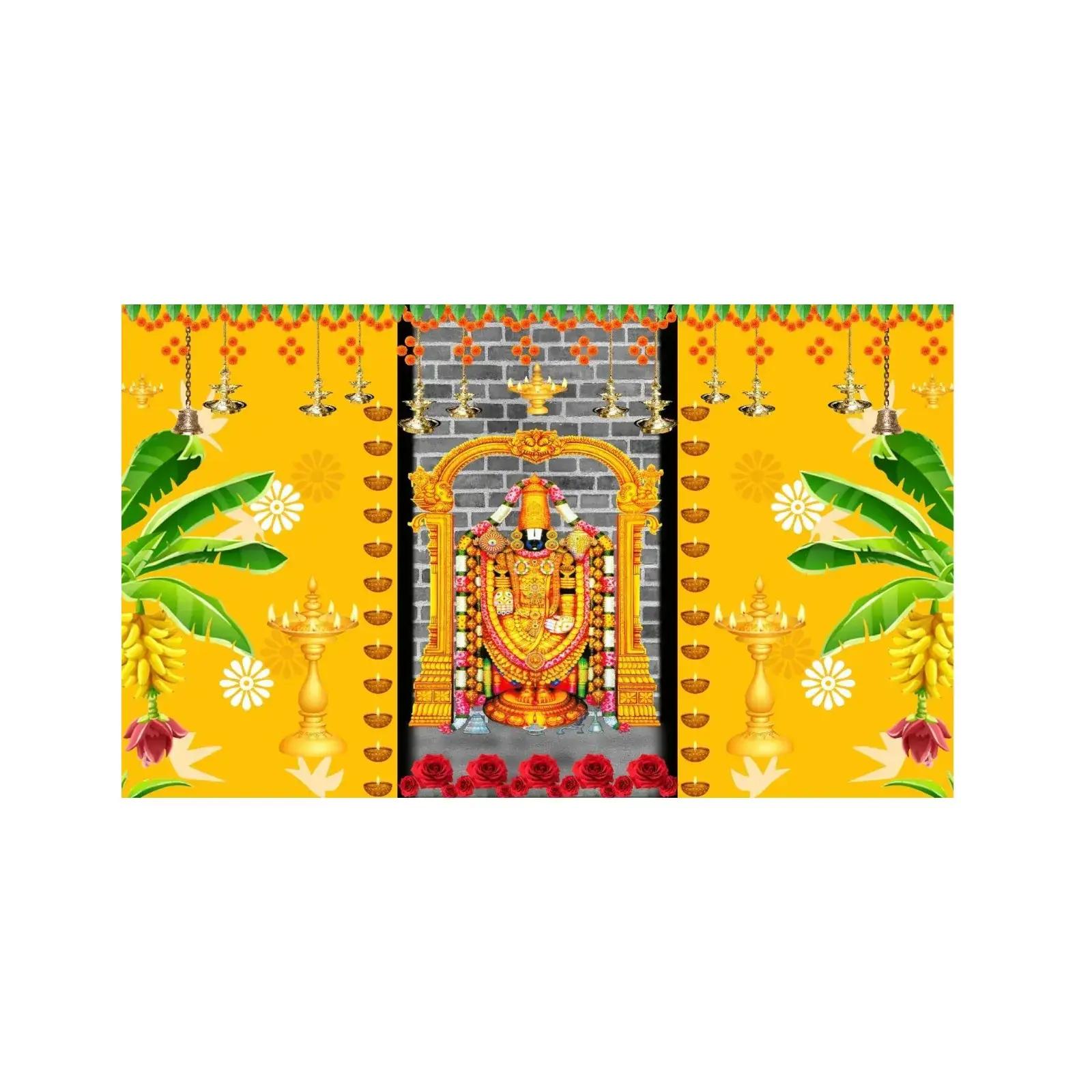 5x8 Feet Fabric Reusable Lord Venkateswara or Balaji Namam Backdrop Banner for South Indian Occasions like South indian Wedding, Pooja (1068)