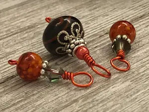 Autumn Orange Snag Free Stitch Markers | Gifts for Knitters | US3-US15