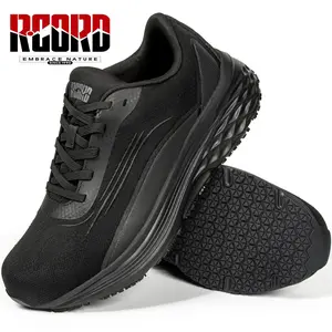 R CORD Women’s Waterproof Non-Slip Work Shoes – Oil-Resistant Chef & Nurse Sneakers for Kitchen, Restaurant & Healthcare (Black) Breathable