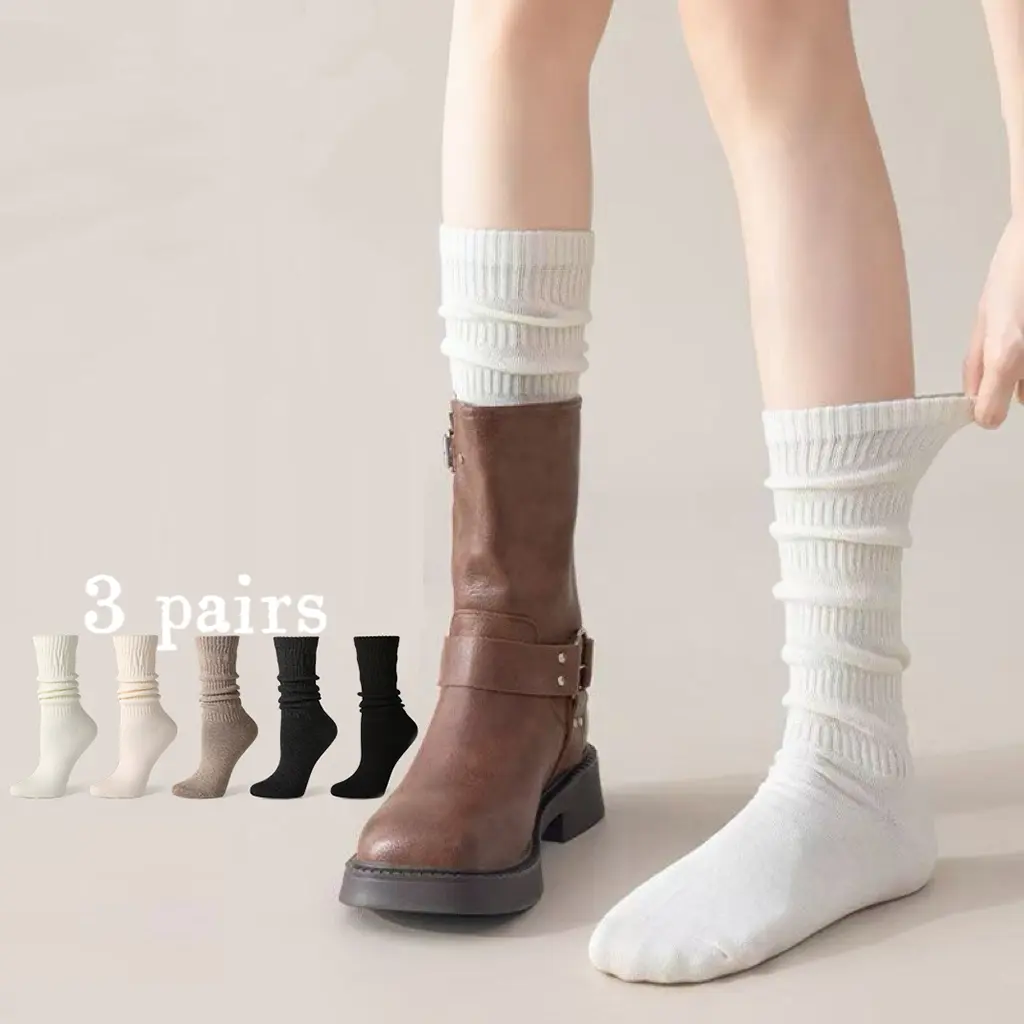 Women's 3 Pairs Slouch Socks - Cozy Retro Ribbed Cotton Knit Bootie Socks, Fits Size 5-11, Ideal for Clogs/Boots/Sneakers, Perfect for Casual, Sport, Travel & Everyday Wear