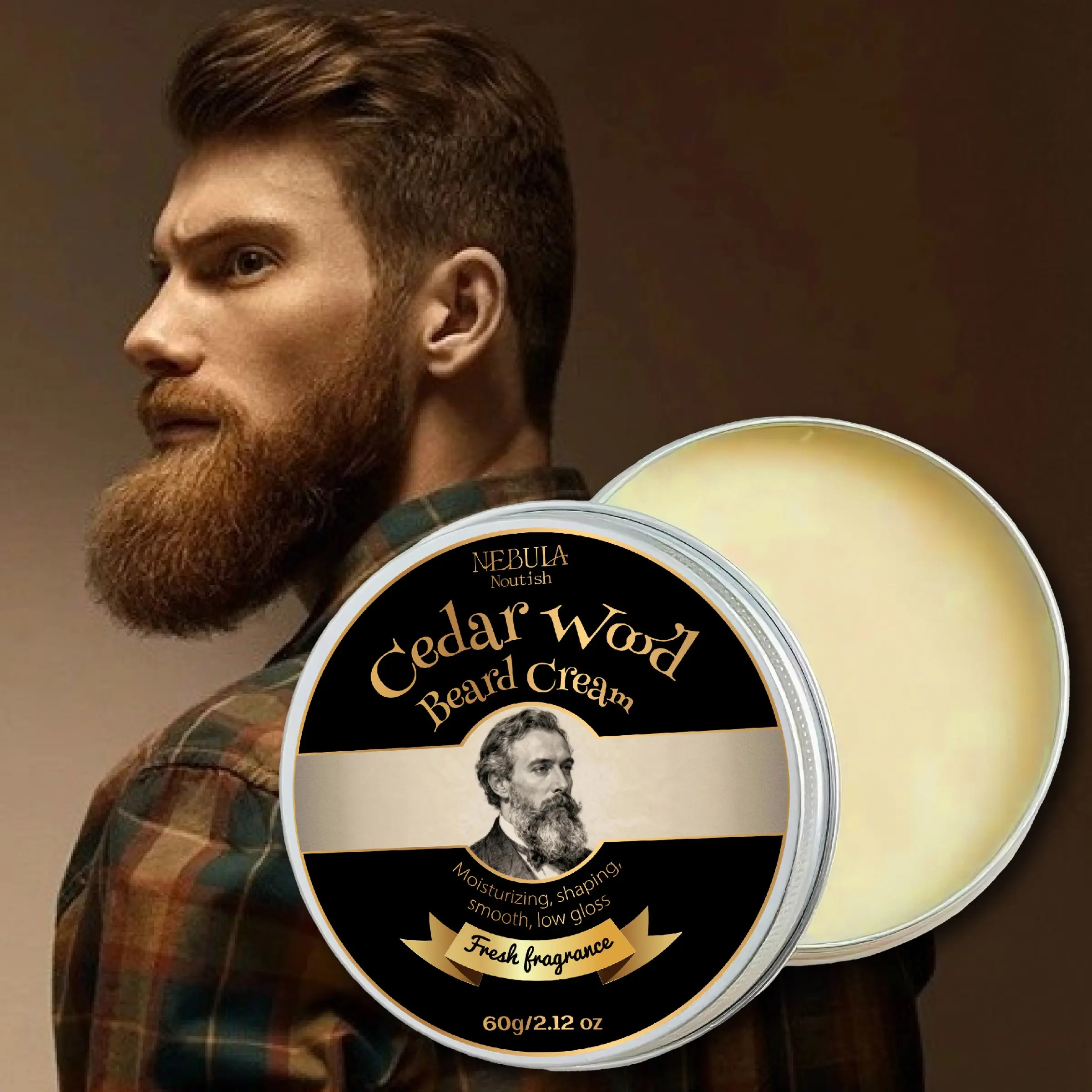 Men's Beard Balm 60g, Moisturizing Lock Water + Softening Styling, Contains Natural Cedarwood Coconut Oil, Portable Travel Size, Hair Care, Haircare