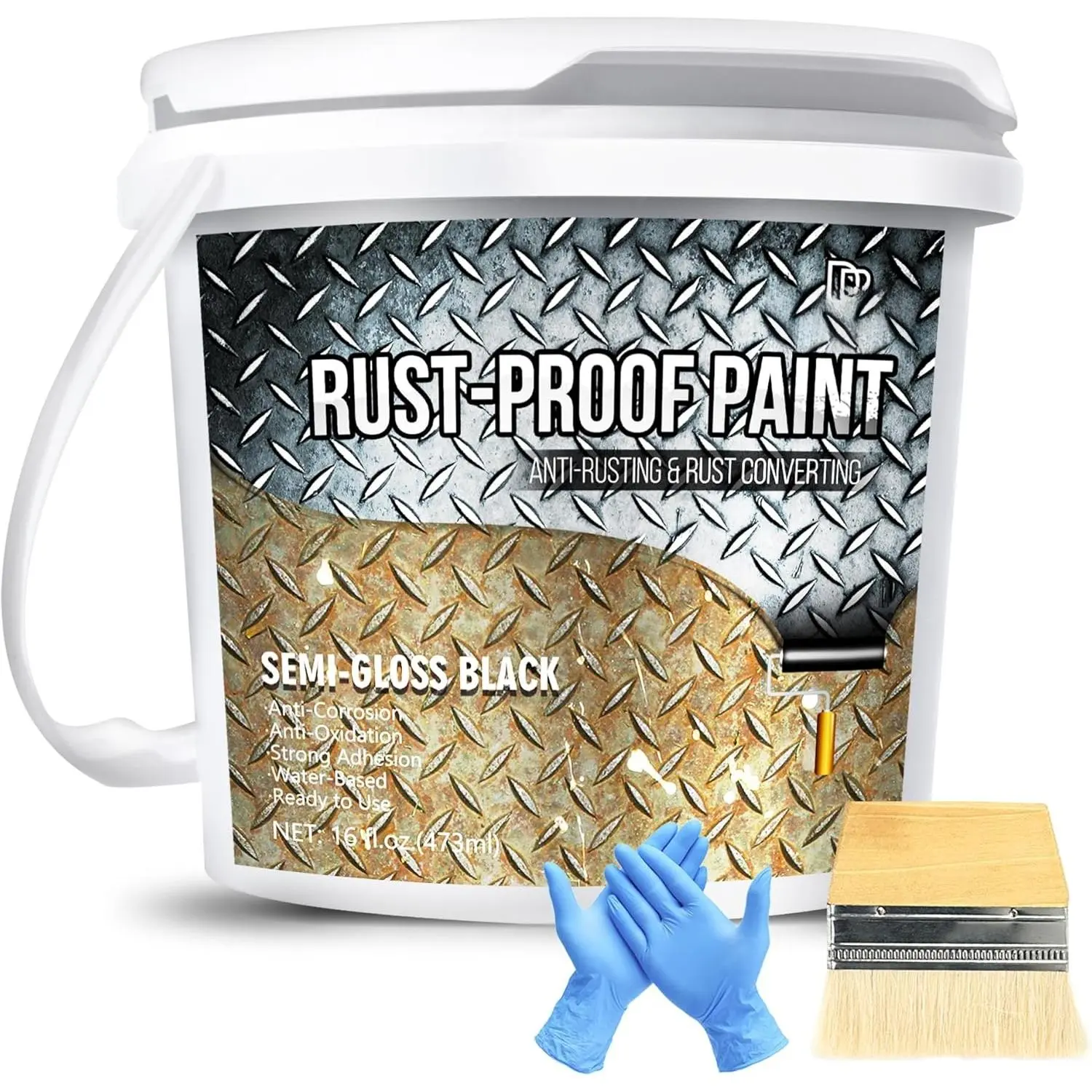 Rust Converter  - 16oz Water-Based Rust Reformer & Metal Primer, Semi-Gloss Black Rust Preventive  for Metal, Anti-Rust Coating Rust Encapsulator  for Maximum Rust,  Protection