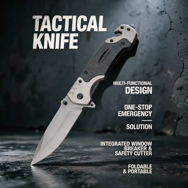 Tactical Flipper Knife with Ergonomic G10 Handle and Drop Point Blade - Lightweight EDC Survival Hand Tool with Tungsten Glass Breaker for Outdoors & Fishing, Tactical Knives