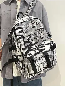 Trendy Graffiti Design Men's Backpack Waterproof Nylon Laptop Bag Large Capacity Casual School Bag for Students and Office Workers Unisex Laptop Backpacks