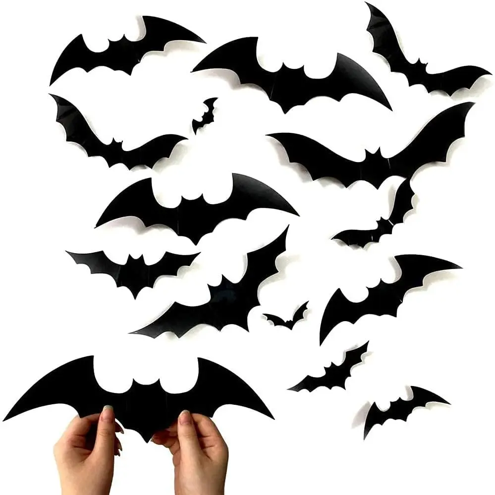 Halloween Spooky 140-Piece 3D PVC Bat Decorative Stickers Set - Multi-Size Self-Adhesive Wall Decals with 4 Sizes for Extensive Home Window Room Decoration, Halloween Party Supplies, 140 Pieces
