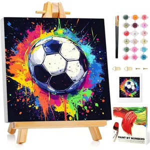 Paint by Numbers Kit for Kids with Frame, Soccer Paint by Numbers for Kids Ages 4-8-12, DIY Soccer Acrylic Oil Painting for Home Wall Art Decor Gift 7.8x7.8 inch (with Frame Easel)