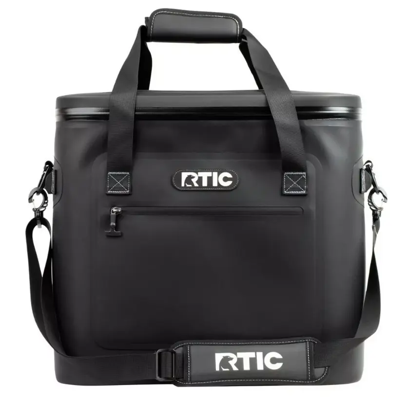 RTIC Ultra-Tough Soft Sided Cooler Holds 50 Cans, Black Waterproof Insulated Cooler with Shoulder Strap for Beach, Camping, Tailgating, Road Trips, Picnic & Fishing