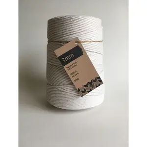 3mm Single Strand Macrame Cord 1 Ply Twisted Cotton Craft Rope - Natural Beige Fiber Art String