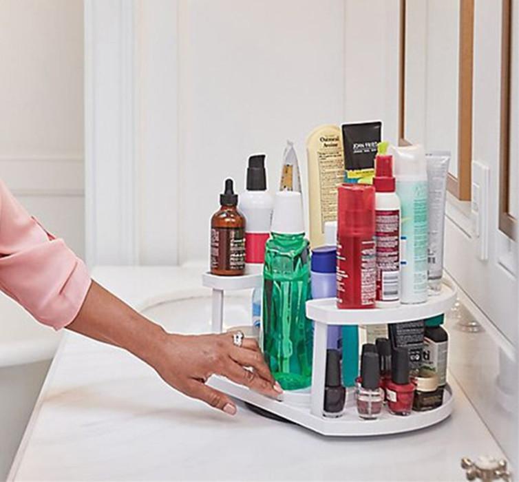 Rotating 2-Tier Kitchen Cabinet Organizer, Multi-Functional Spice Rack Organizer, Space-Saving Shelf for Countertop & Pantry, 4 Adjustable Heights, 360° Rotatable - White