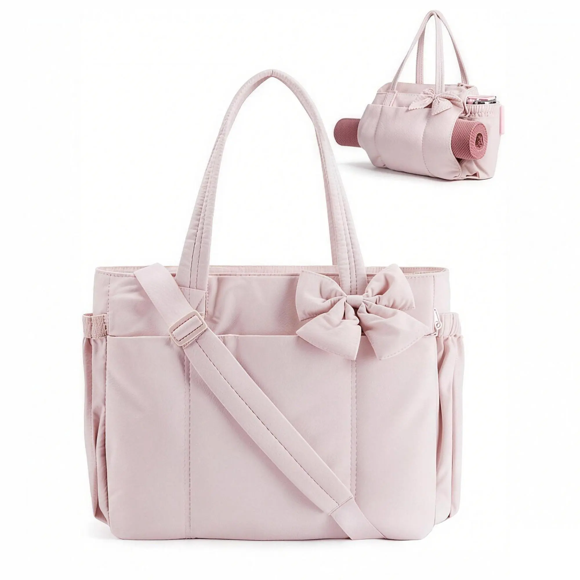 Five Season Home Crush Bow Tote Bag for Women 23L Large Capacity 15.6" Laptop Friendly Lightweight Puffy with Removable Bow & Multiple Compartments for Travel Work Beach Gym Yoga TikTok Shop Black Friday Carry All Tote Quilted Tote Bag