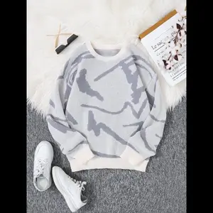 Men’s pop art print drop shoulder sweater, regular fit, casual color‑block long sleeve crew neck jumper for autumn, fashionable men’s knitwear for everyday wear