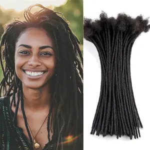 Fashion New Hot 30 Strands Handmade Permanent Human Hair Loc Extensions 8-20 Inches 0.2cm Width Dreadlock Extensions for Black Individuals - Natural Black, Unisex, Dyed, Curled & Bleached, Hair Extension, Style Enhancement, Natural Appearance, Handcrafted