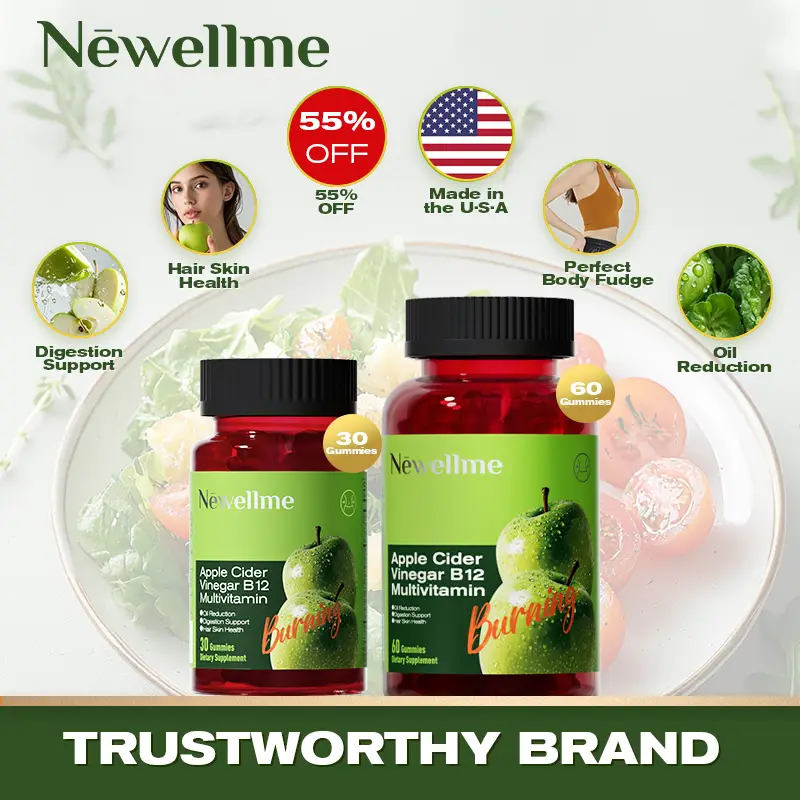 Apple Cider Vinegar Gummy Vitamins - Enriched with Vitamin B12, Suitable for Adults Aged 18+, 30g Single Item with Natural Apple Flavor - Wellness