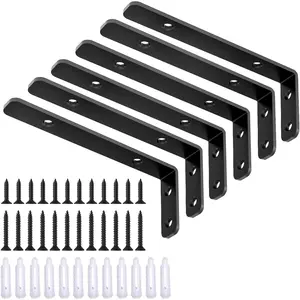 6PCS L Bracket 5"×2"(125×50mm) Shelf Support Corner Bracket for Wooden Board, Max Load 42lb, Black