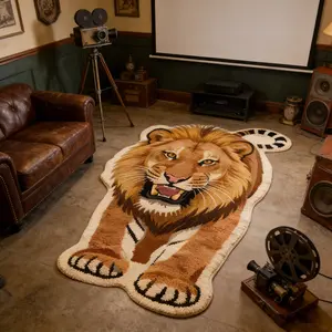 Lion Carpet,Lion-shaped pattern rug,Doormats for living room, bedroom or entrance,Unique home decor cushions,Decorative floor mats,Suitable for study, living room, and bedroom interiors,Wild retro home decor and comfort area rugs