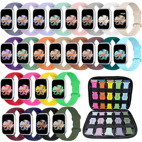 POONHAN Durable Smart Watch Straps, 24-Pack with Storage Box, Waterproof Athletic Silicone iWatch Replacement Straps for Swimming, Fit Series 1-10 (38mm,40mm,41mm,42mm), Unisex for Boyfriend
