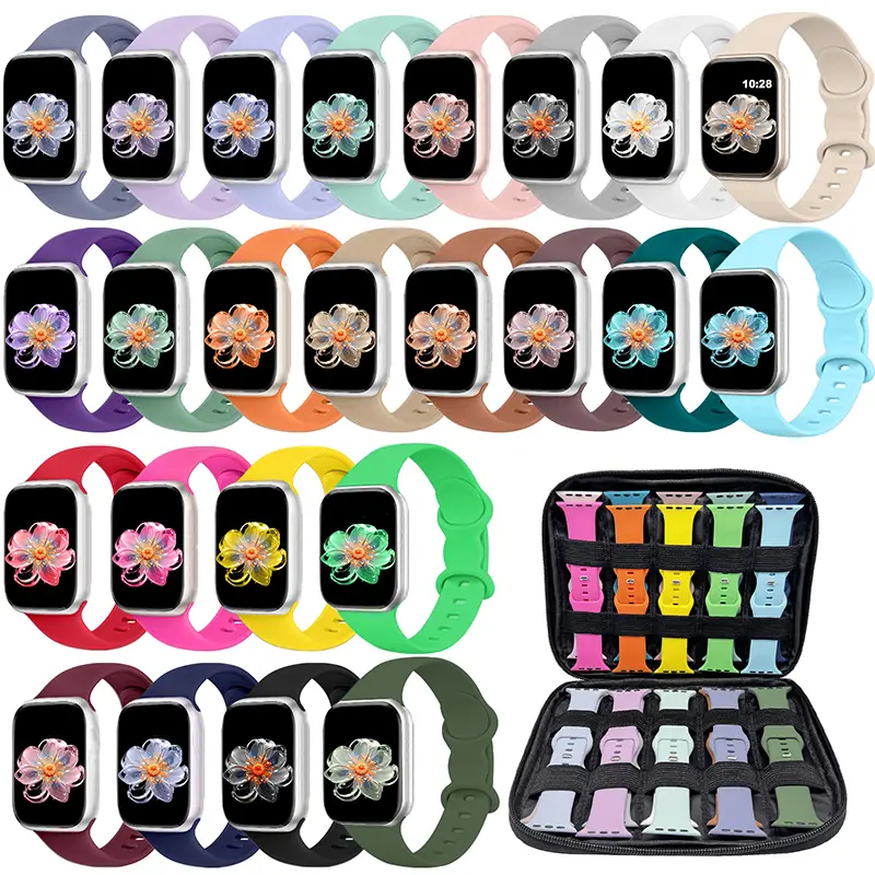POONHAN Durable Smart Watch Straps, 24-Pack with Storage Box, Waterproof Athletic Silicone iWatch Replacement Straps for Swimming, Fit Series 1-10 (38mm,40mm,41mm,42mm), Unisex for Boyfriend