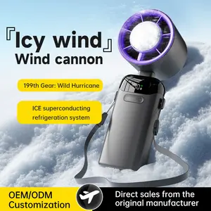 Handheld Portable Turbo Fan with Ice Cooler, Powerful 21000 RPM, Speed (1-199), Up to 14Hrs Cooling, Rechargeable Personal Fan, Small Pocket Hand Fans for Travel/Outdoor/Home/Office (White)