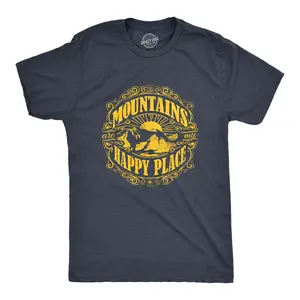 Mens Mountains Are My Happy Place Cool Vintage Rockies Outdoor Nature T shirt Mens Funny T Shirts Cool Vintage Fashion T-Shirt Gift Classic Menswear Vintage Apparel for Men Funny Camping Short Sleeve Novelty Navy
