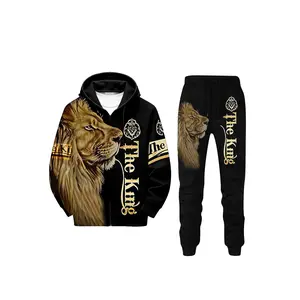 Men's Lion Print Set Essential Two-Piece for Streetwear, Gym & Trendy Outfits