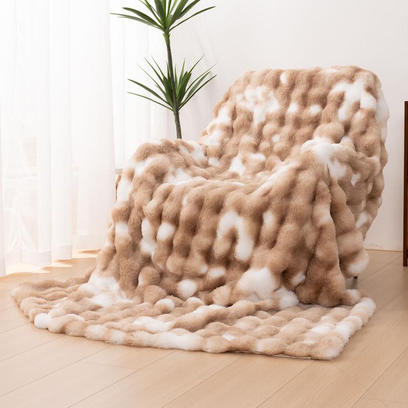 【Valentine's Day Gifts】ORHOPUI Weighted Faux Rabbit Fur Queen Blanket for Bed, Thick & Warm Bed Blankets for Winter, Soft Cozy Fluffy Decorative Blankets for Living Room, Bedroom, Heavy Furry Luxury Christmas Blanket Gifts for Sofa