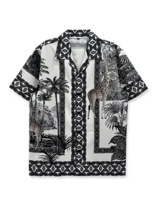 Printed Shirt Vintage Style Tropical Giraffe Jungle Pattern Casual Street Style Fashion Maturing Artistic Daily Wear Hawaiian Clothing Tops