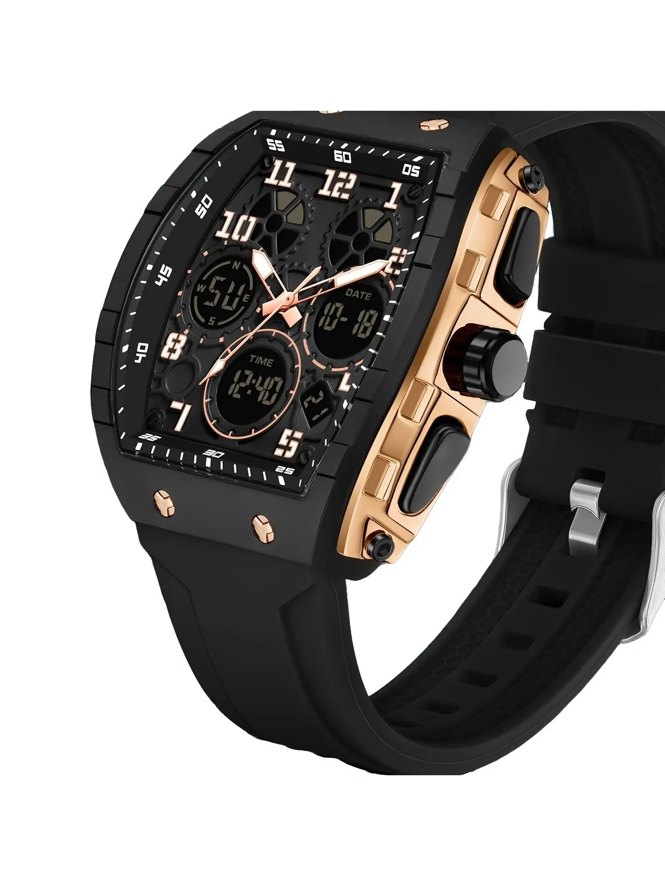 Men's Quartz Watch with Silicone Strap, Waterproof Analog Display, Date Function, Lightweight Durable Design, Active Lifestyle Fashion, Fashionable Waterproof Watch, Fashionable Wristwatch, Quartz Wristwatches