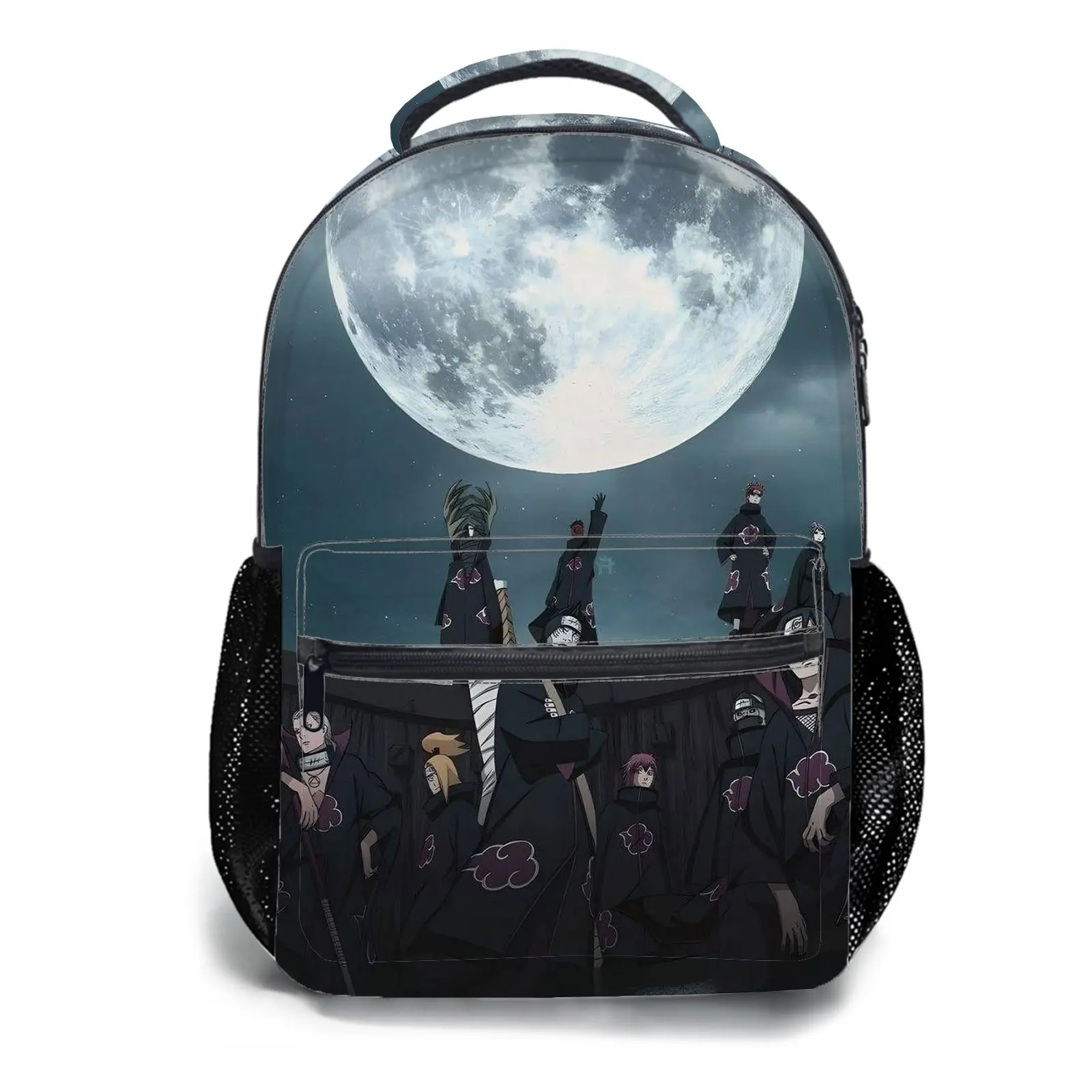 Men's and women's backpacksStudent Schoolbag Childrens Schoolbag High Quality Schoolbag Gift For Anime Akatsuki Moon Pattern Print Durable Fabric Mesh Side Pockets For Students Daily Use
