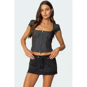 Keni Pinstripe Zip Up Top