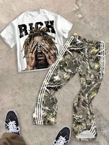 Teenage Boy Camouflage Sweatpants Set with Cartoon T-Shirt, Trendy and Durable, Comfortable Fit, Ideal for Active Playtime