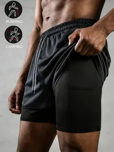 Men's 2-In-1 Compression Running Shorts, High-Elastic Gym Shorts with Hidden Phone Pocket, Breathable Design for Outdoor Activities, Outdoor Sports Shorts