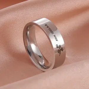 Lemegeton Personalized Memorial Stainless Steel Ring 2/3/6/8mm Custom Name Stackable Jewelry for Couples BFFs 7g Weight 8mm Width 2mm Thickness Gift for Birthdays