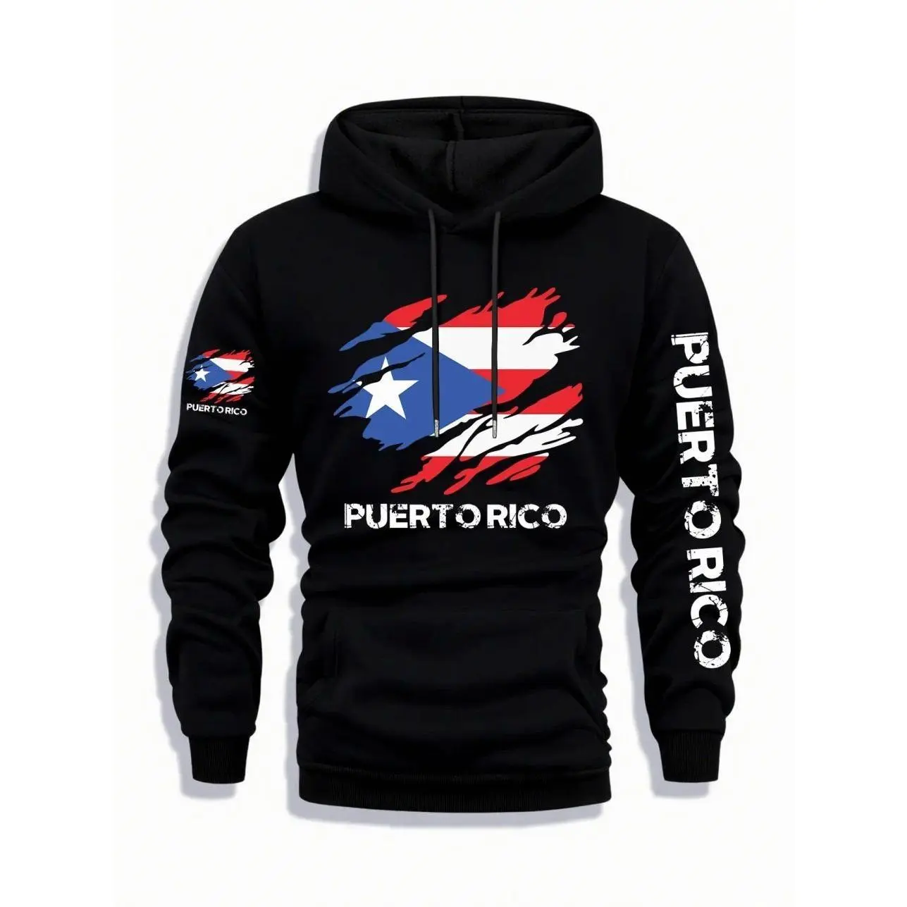 1PCS Hoodie with PUERTO RICO Multi-Print, Men's Graphic Print Hoodie, Autumn and Winter Casual Regular Fit Long-Sleeved Hoodie, Fashionable Daily Wear Clothing WEGE
