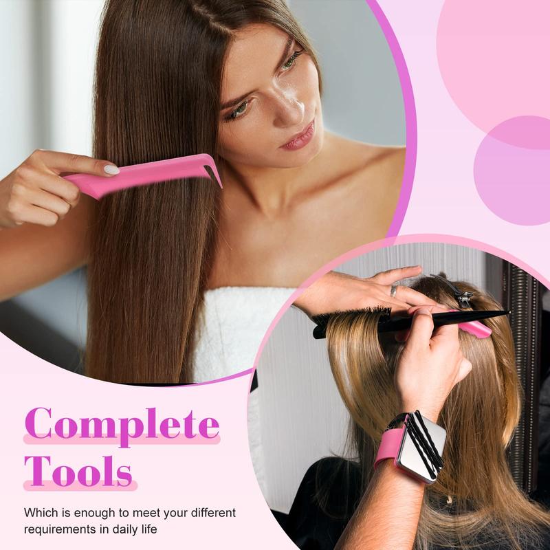 7-Piece Pink Hair Braiding Tools Set: Magnetic Pin Wristband, 2 Stainless Steel Pintail Combs & 4 Wide Teeth Alligator Clips for Braid Making