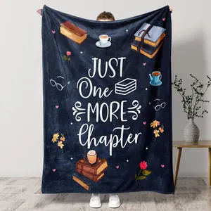 Book Lover Blanket, Just One More Chapter Throw Blanket, Soft Flannel Reading Blanket for Readers Bookworms Women Girls, Cozy Gift for Librarian Teacher Students, Bedroom Dorm Couch Reading Nook Decor