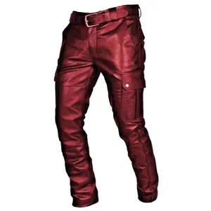 States Deep Black System Rock Biker Leather Pants Male Casual PU Trouser Without Belt