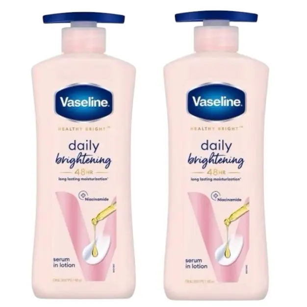 Vaseline Daily Brightening Lotion with Serum, 400ml Long-Lasting Body Care Moisturizer for Hydration, Soothing Skin Repair, Health & Wellness Selfcare (2-Pack)