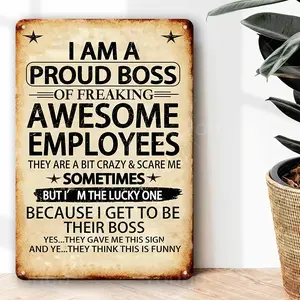 8.0x12.0in Tin Plaque, Proud Super Employee Boss Metal Sign with Stylish Design, Humorous Inspirational Wall Art for Office Decor, Easy-to-Hang Home Decor Gift for Team Celebrations